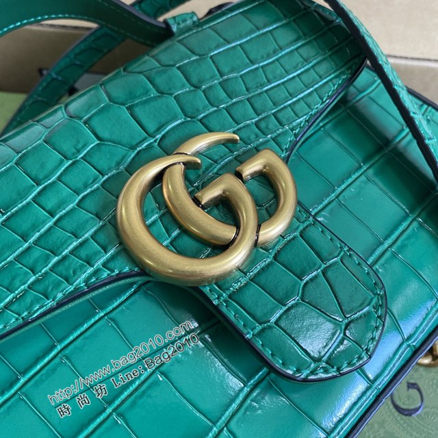 Gucci新款女包 古馳雙G銜縫迷你手提單肩斜挎鏈條包 Gucci鱷魚紋牛皮GG Marmont郵差包系列女包 547260  ydg3205
